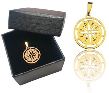 Złota zawieszka męska kompas róża wiatrów runy Odyna złoto 585 14k pudełko