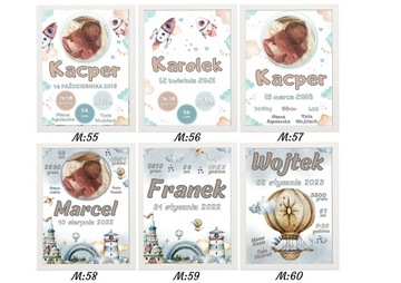 Metryczka Dla Dziecka Obrazek Personalizowany Prezent Na Chrzest A4 + Ramka