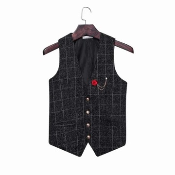 Men Classic Plaid Suit Vest Sleeveless Jacket Gile