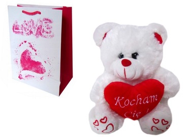 MIŚ z sercem MASKOTKA PLUSZ haft KOCHAM CIĘ TOREBKA na prezent WALENTYNKI