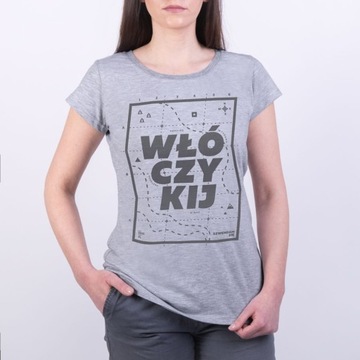 T-shirt podróżniczka WŁÓCZYKIJ szary szlaki mapa S