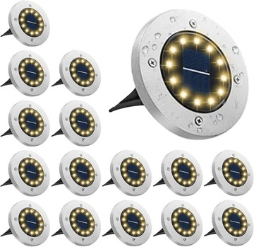 16 szt Lampka Ogrodowa LED SOLARNA DOGRUNTOWA Wbijana Najazdowa DYSK 12 LED