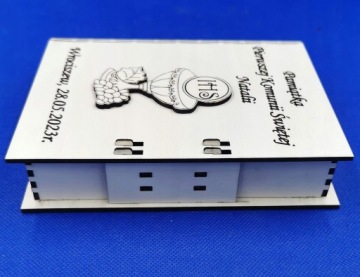 Коробка для причастия с гравировкой с пластиной, похожей на книгу, текстовый хост с замком Доу