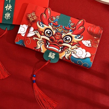 Китайский Лунный Новый год в красном конверте с пожеланиями на 2024 год, 6 слотов для карт, стиль B