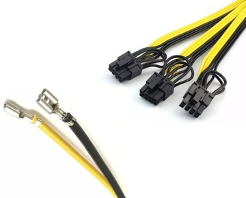 Kabel PCI-E 62cm 3x 6+2pin męski do złącza 6.3mm