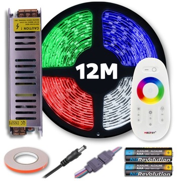 ZESTAW Taśma LED RGB kolorowa + biały zimny z pilotem i zasilaczem 12M 12V