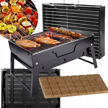 GRILL TURYSTYCZNY PRZENOŚNY SKŁADANY WĘGLOWY KEMPINGOWY METALOWY WALIZKA