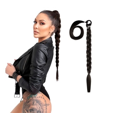Doczepiany warkocz włosy jak naturalne kucyk na gumce 55 cm #2 ciemny brąz