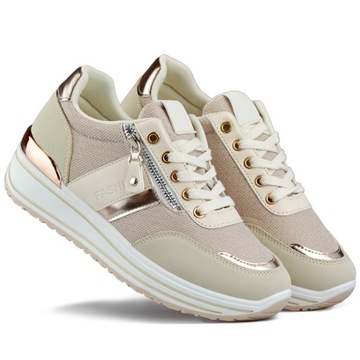 Damskie Beżowe Wygodne Codzienne Buty Sportowe Sneakersy Brokatowe 36