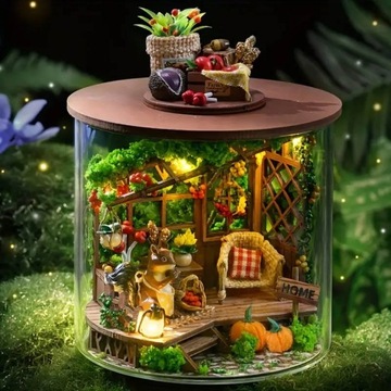 Miniaturowy domek DIY Owocowy sad Owoce Ogród Słońce Do sklejenia