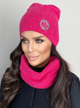 KOMPLET DAMSKI CZAPKA BEANIE KOMIN GOLF TUBA DUŻY ZESTAW CIEPŁY KOBIECY KOL