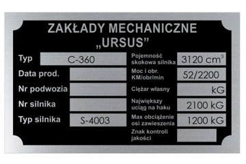 TABLICZKA ZNAMIONOWA URSUS C 360 C360