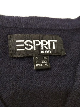 Męski sweter wełniany w serek granatowy ESPRIT XL