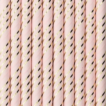 SŁOMKI PAPIEROWE 19,5cm Różowo-Złote na Imprezę 10