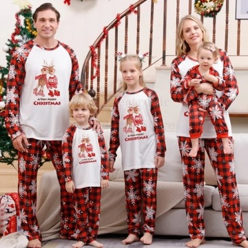PIŻAMA Modne 2023 świąteczna piżama rodzinna płatek śniegu bożonarodzeniowe