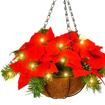 Подвесная рождественская корзина с цветами