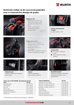 ODKURZACZ PRZEMYSŁOWY BEZPRZEWODOWY DO PRACY NA SUCHO 900W WURTH