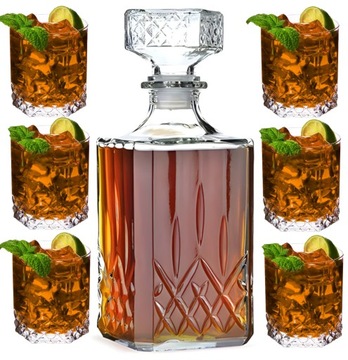 ZESTAW DO WHISKY Whiskey Napojów Drinków KARAFKA I SZKLANKI 6szt KOMPLET