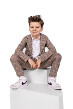 Marynarka w kratę beżowa All For Kids 104 110