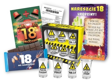 Śmieszne Kieliszki znaki + RECEPTA KARTKA, Prezent na 18 urodziny dla Niego