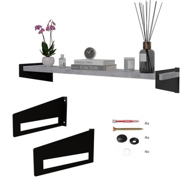 Wisząca półka ścienna Industrial Salon 70 cm Metal Czarny+Beton Jasny