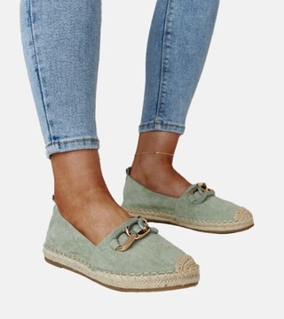 Hers Espadryle damskie zielone z łańcuchem eko zamsz r. 38