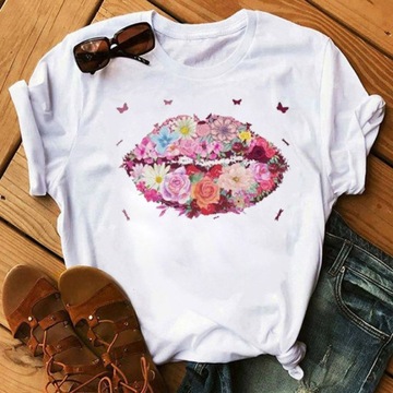 Y2k T-shirty Leopard usta i kwiat nowe mody kobiet