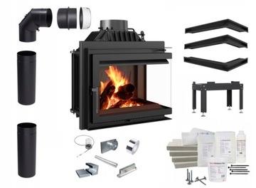 KOMINEK WKŁAD KOMINKOWY NAROŻNY PRAWY SIMPLE MOC 8 KW - ZESTAW MONTAŻOWY