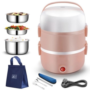 220V Electric Heating Lunch Box Stainless Steel 2L Large Thermal Food