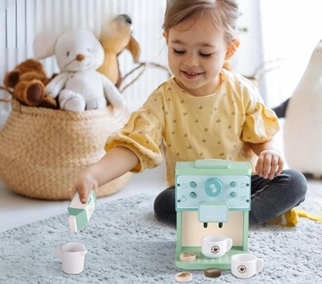 ДЕРЕВЯННАЯ КОФЕМАШИНА ДЛЯ ДЕТЕЙ + АКСЕССУАРЫ ХОРОШАЯ ИГРУШКА НА ПОДАРОК