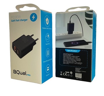 БЫСТРОЕ СЕТЕВОЕ ЗАРЯДНОЕ УСТРОЙСТВО BQUAL ДЛЯ ТЕЛЕФОНА USB-C 30 Вт PD QC 4 GaN
