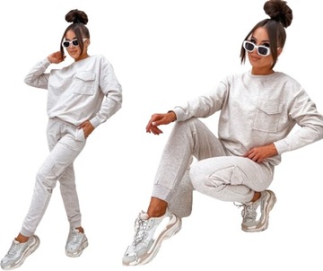 Modny DRES damski bawełniany komplet sportowy bluza spodnie bojówki kolory