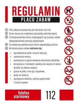 Доска правил игровой площадки 30х40 см.