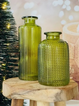 НАБОР 2 x ЗЕЛЕНАЯ СТЕКЛЯННАЯ ВАЗА ЗЕЛЕНАЯ j