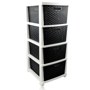 Regał Rattan Komoda z 4 szufladami czarna