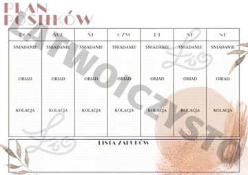 planer posiłków jadłospis do wydruku PDF planner