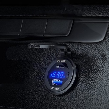 ŁADOWARKA SAMOCHODOWA USB C 12V/24V 45W Z WOLTOMIERZEM LED DO MOTOCYKLA