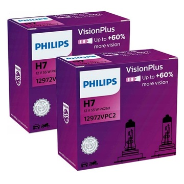 4X лампы PHILIPS H7 VISION PLUS + 60% 12V 55W W5W