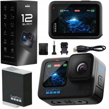 Спортивная камера GoPro Hero 12 Black 4K UHD + зарядное устройство, 2 аккумулятора Enduro