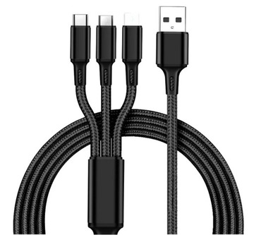 KABEL NYLONOWY 3W1 TYP C/ MICRO USB/ IPHONE 1,2m