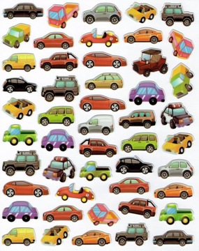 NAKLEJKI WYPUKŁE MOTYWACYJNE PUFFY 20x30cm. SAMOCHODY AUTA POJAZDY CAR