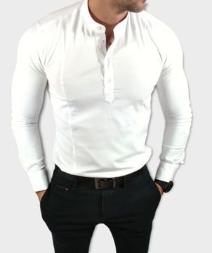 Koszula slim fit ze stójką 3-guziczki biała EGO02 - 3XL