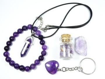 Набор браслетов аметиста + 4 шт. Wisior Key Ring Bottle - 6z подарок