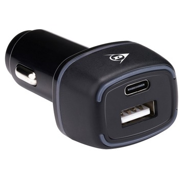 DUNLOP Ładowarka samochodowa USB A + USB C podświetlenie Blue LED