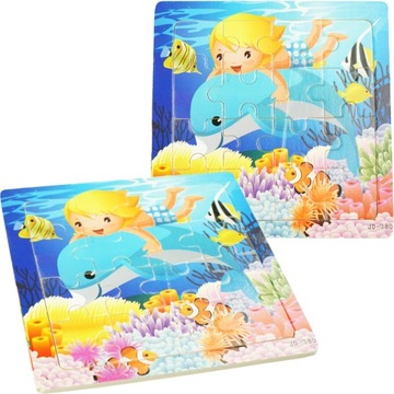 Drewniana kolorowa układanka puzzle delfin