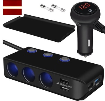 ROZDZIELACZ GNIAZDA ZAPALNICZKI 12-24V USB QC3.0 ROZGAŁĘŹNIK 3 GNIAZDA