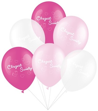 BALONY RÓŻOWE NA CHRZEST ŚWIĘTY DZIEWCZYNKA 6 SZT