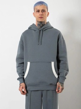 BLUZA Z KAPTUREM MĘSKA OVERSIZE NIEBIESKA MODNA CZYSTA Machinist Strip M