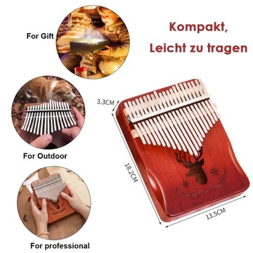 Kalimba drewniana INSTRUMENT AFRYKAŃSKI MUZYCZNY PIANINO 21 mahoń