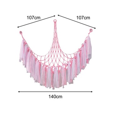 Boho Macrame Zabawka Hamak Narożny Wiszący Siatka 107cmx107cmx140cm Różowy